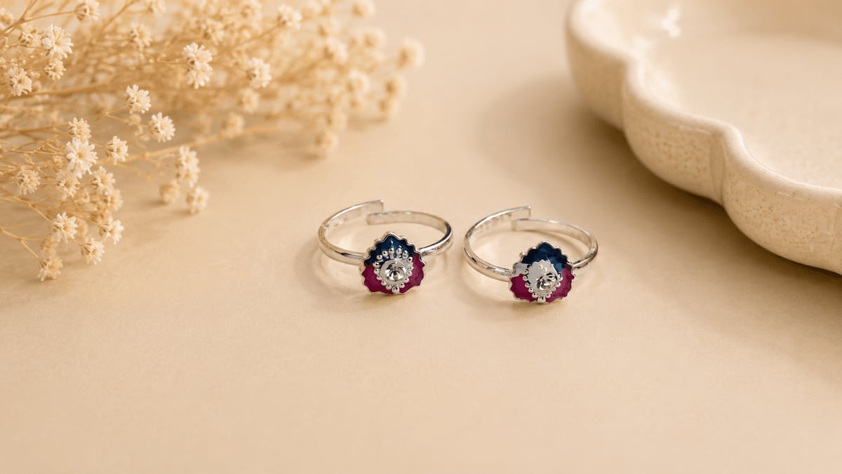 Blue Pink Sunflower Enamel CZ Bichhiya